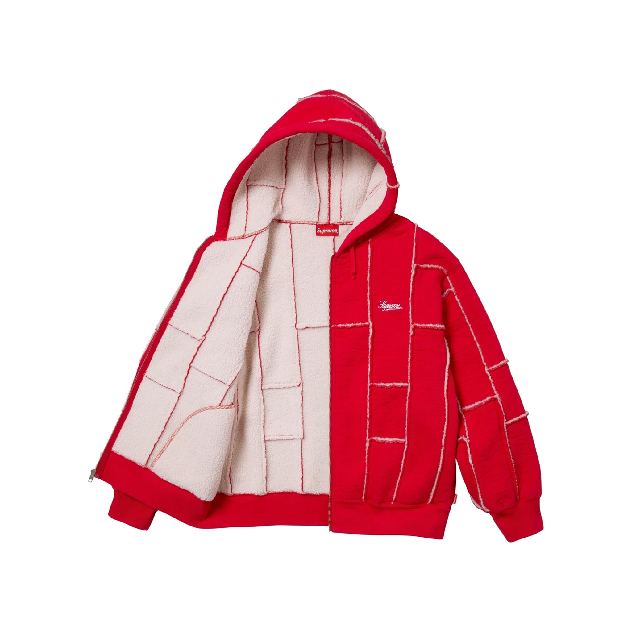 Supreme Faux Shearling Zip Up Hooded Sweatshirt Red