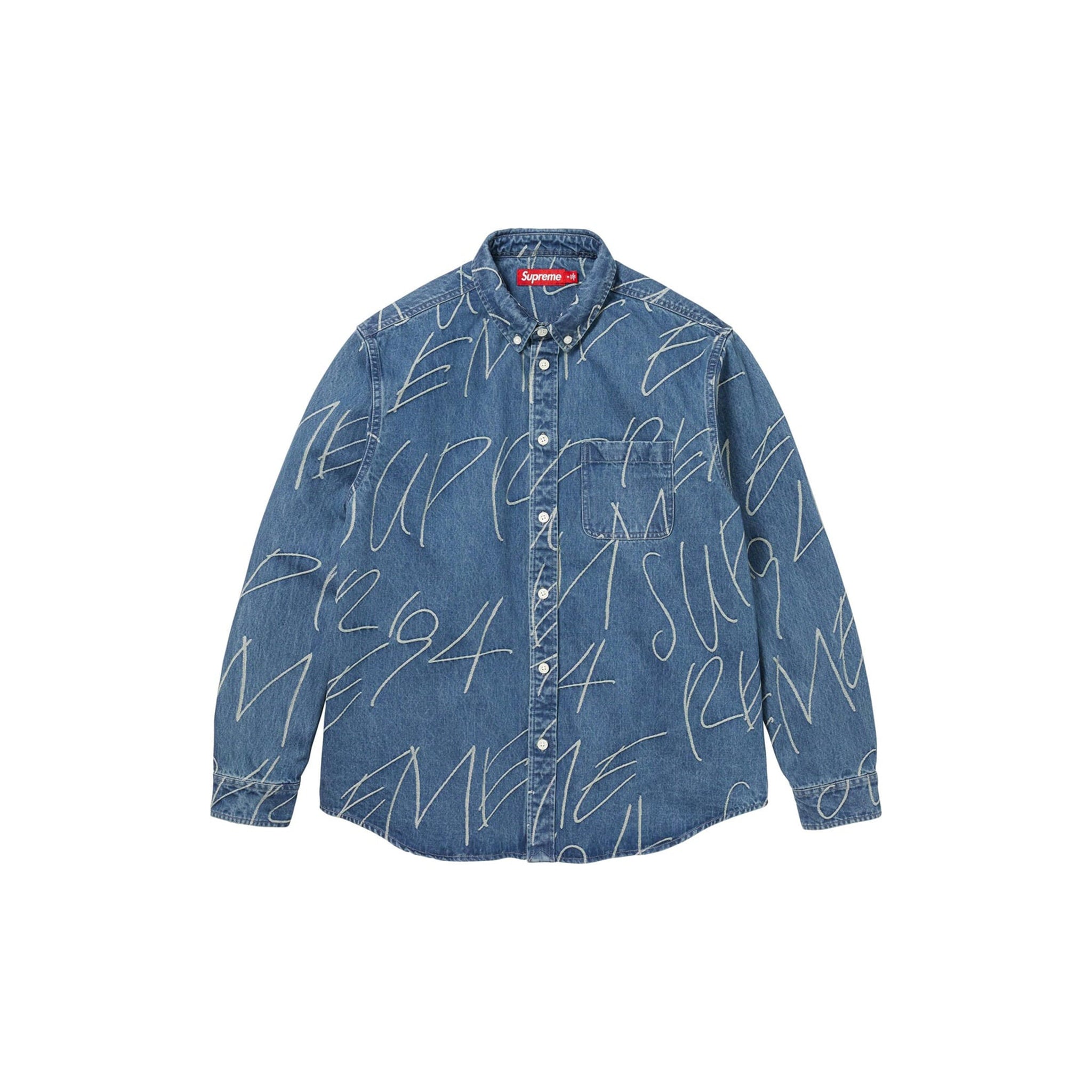 Supreme Handwriting Jacquard Denim Shirt Washed Indigo – Story